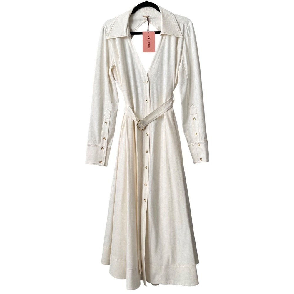 Cult Gaia Nyle Belted Cut-Out Shirtdress Off White Midi XL 10/12 NWT Euro Resort - Picture 5 of 14